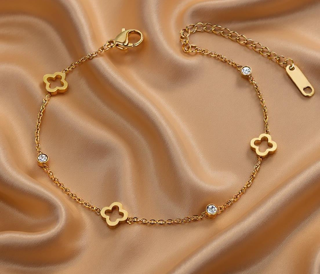 Clover Flower Cubic Zirconia Chain Bracelet Anklet