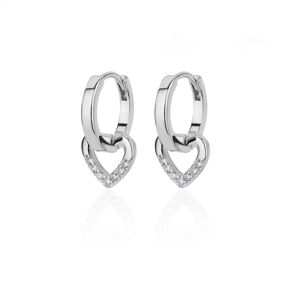 Embellished Hollow Heart Gemstones Dangle Earrings