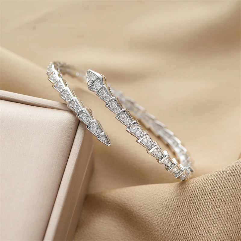 Snake Serpent Scale Bone Gemstones Cuff Bracelet