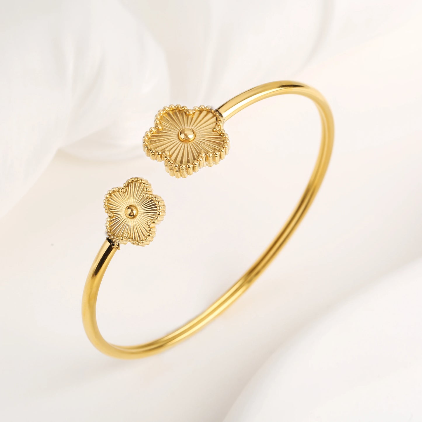 Gold Flower Motifs Cuff Bangle Bracelet