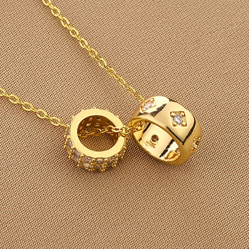 Gold Double Embellished Removable Rings Chain Necklace