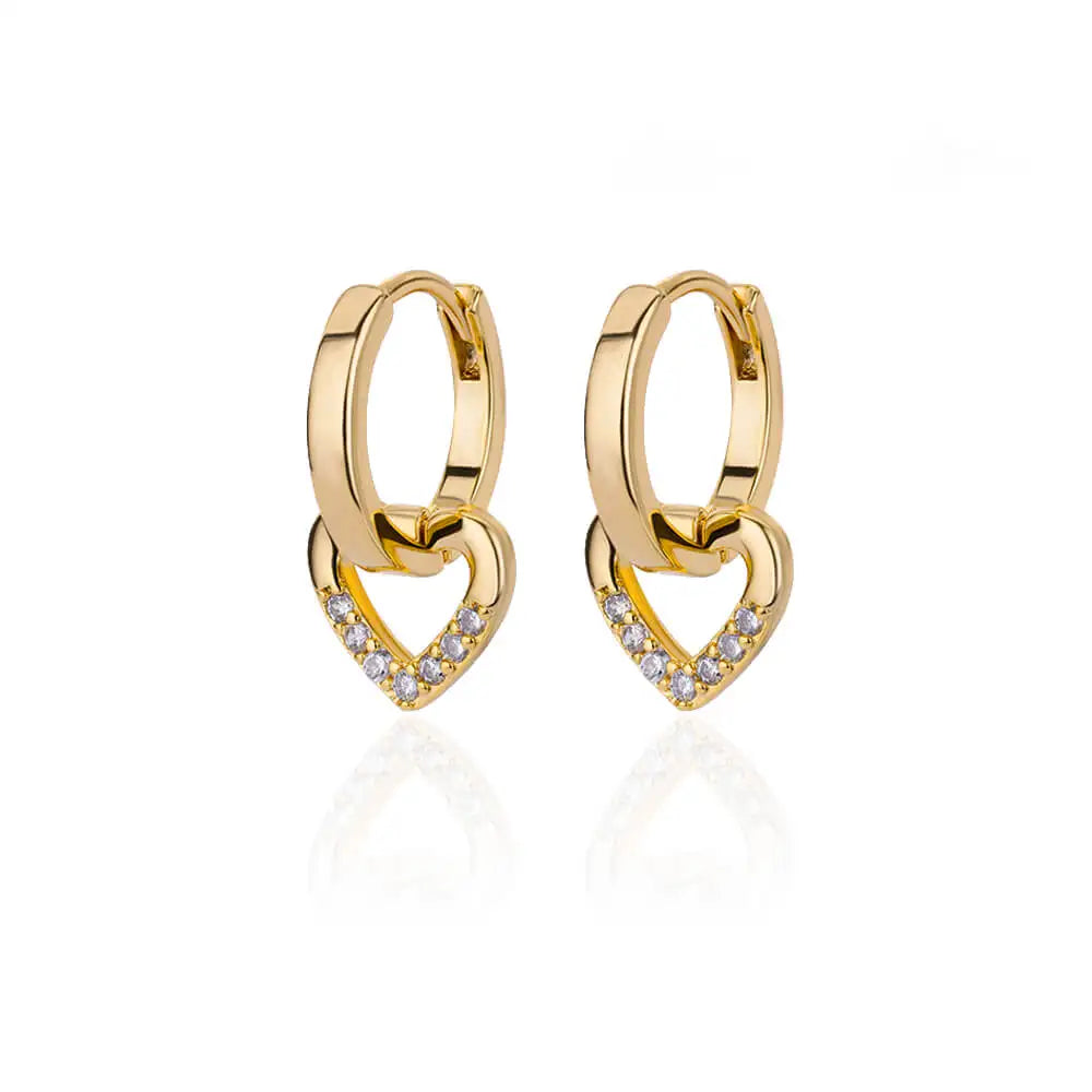 Embellished Hollow Heart Gemstones Dangle Earrings