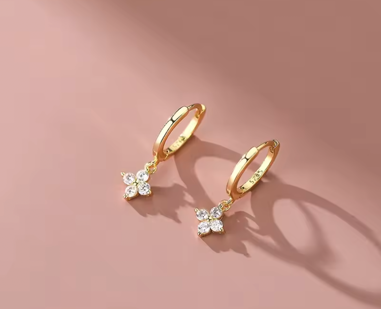 Flower Four Leaf Hoop Dangle Earrings