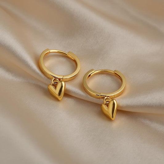 Heart Shaped Dangle Hoop Earrings