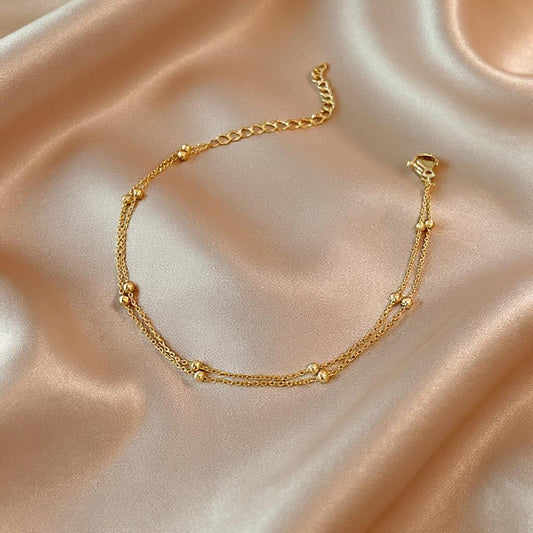 Minimalist Small Beads Gold Double Layering Chain Bracelet
