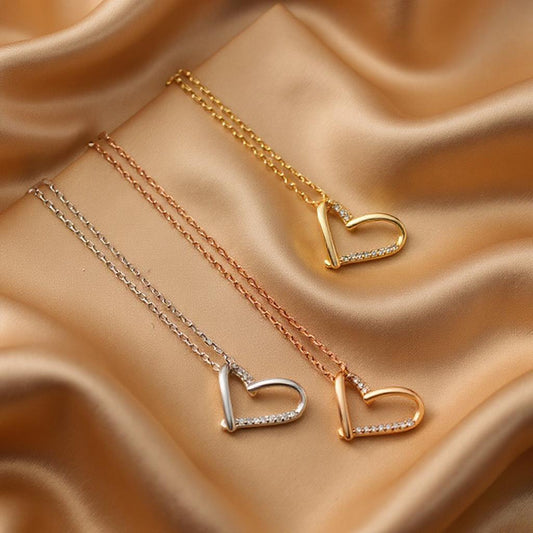 Romantic Heart Gemstones Pendant Chain Necklace