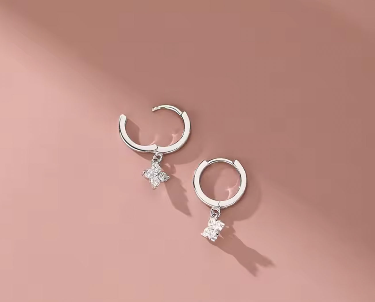 Flower Four Leaf Hoop Dangle Earrings
