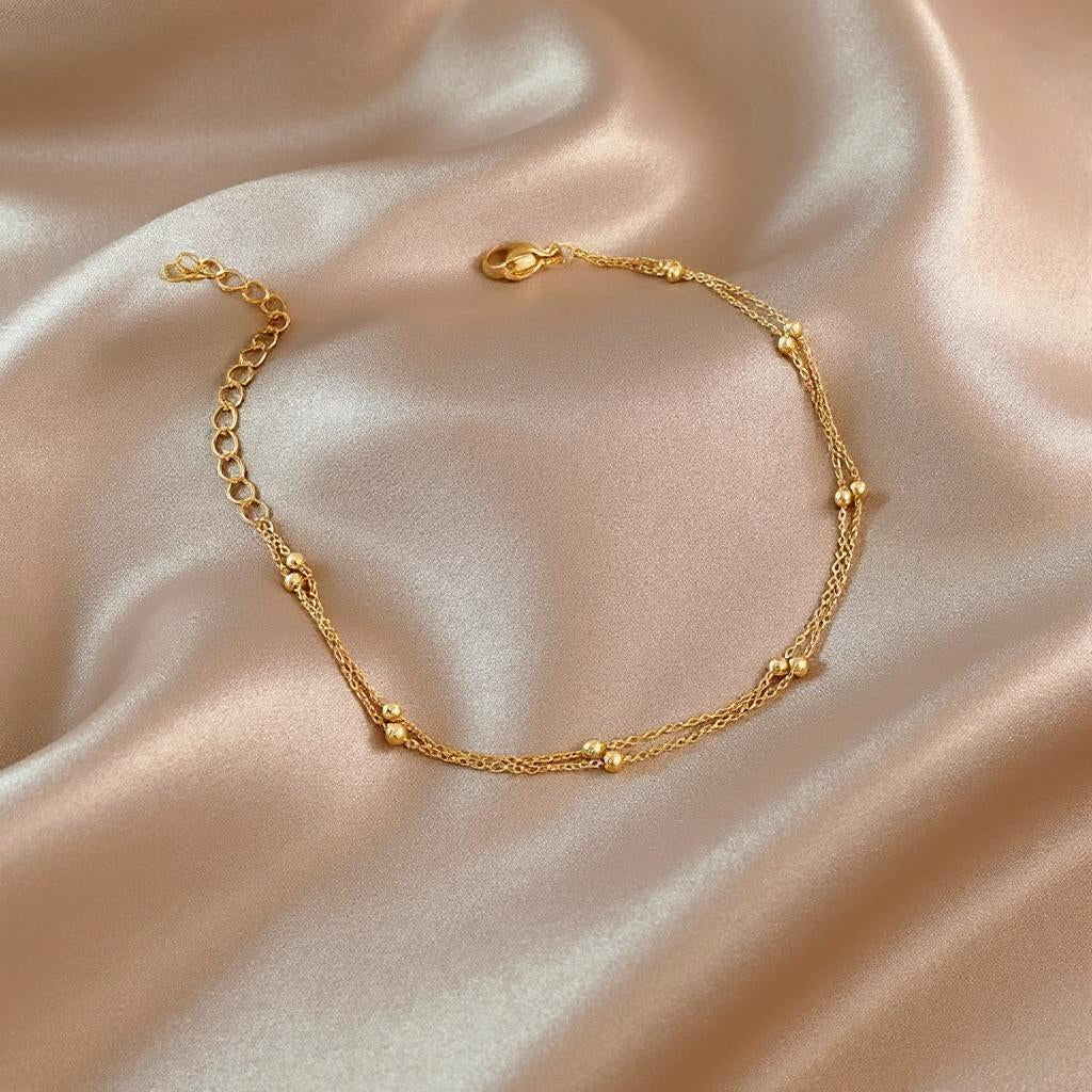 Minimalist Small Beads Gold Double Layering Chain Bracelet