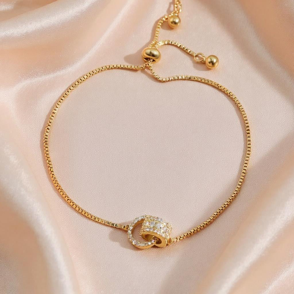 Gold Interlocking Rings Drawstring Adjustable Bracelet