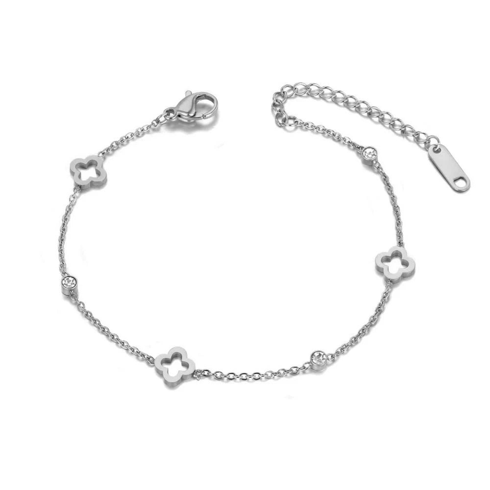 Clover Flower Cubic Zirconia Chain Bracelet Anklet