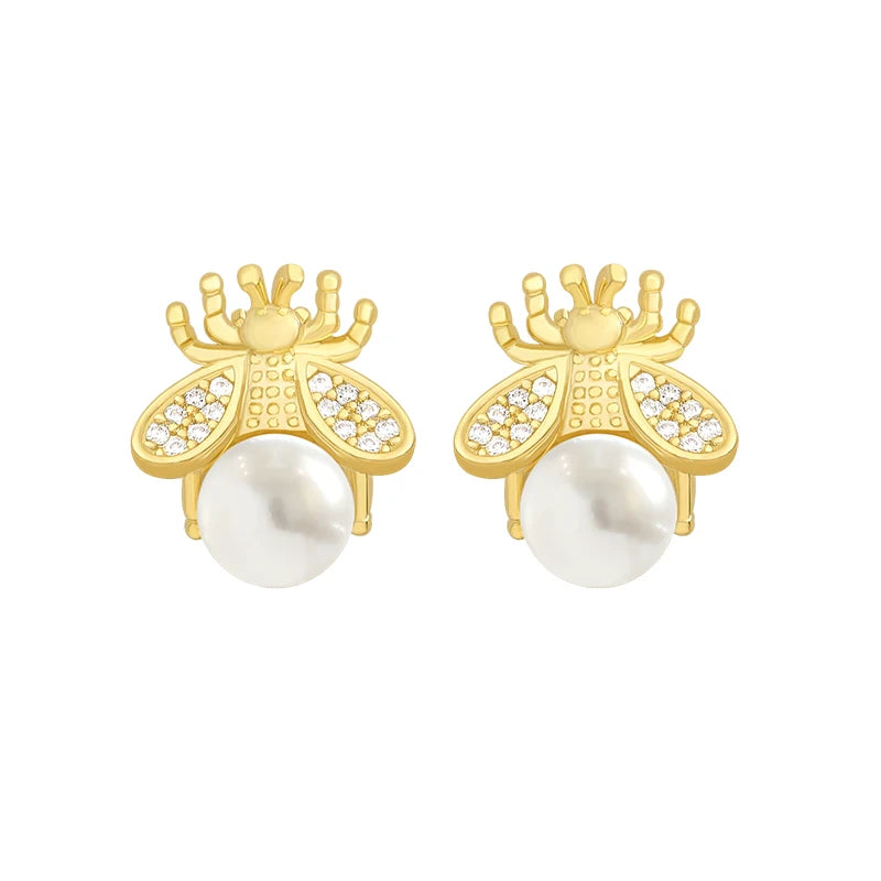 Embellished Bee with Pearl Stud Earrings