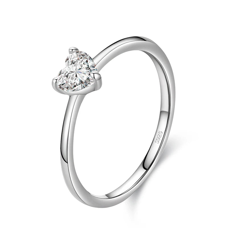 Romantic Simple Love Single Heart Solitaire Gemstone Ring