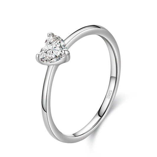 Romantic Simple Love Single Heart Solitaire Gemstone Ring