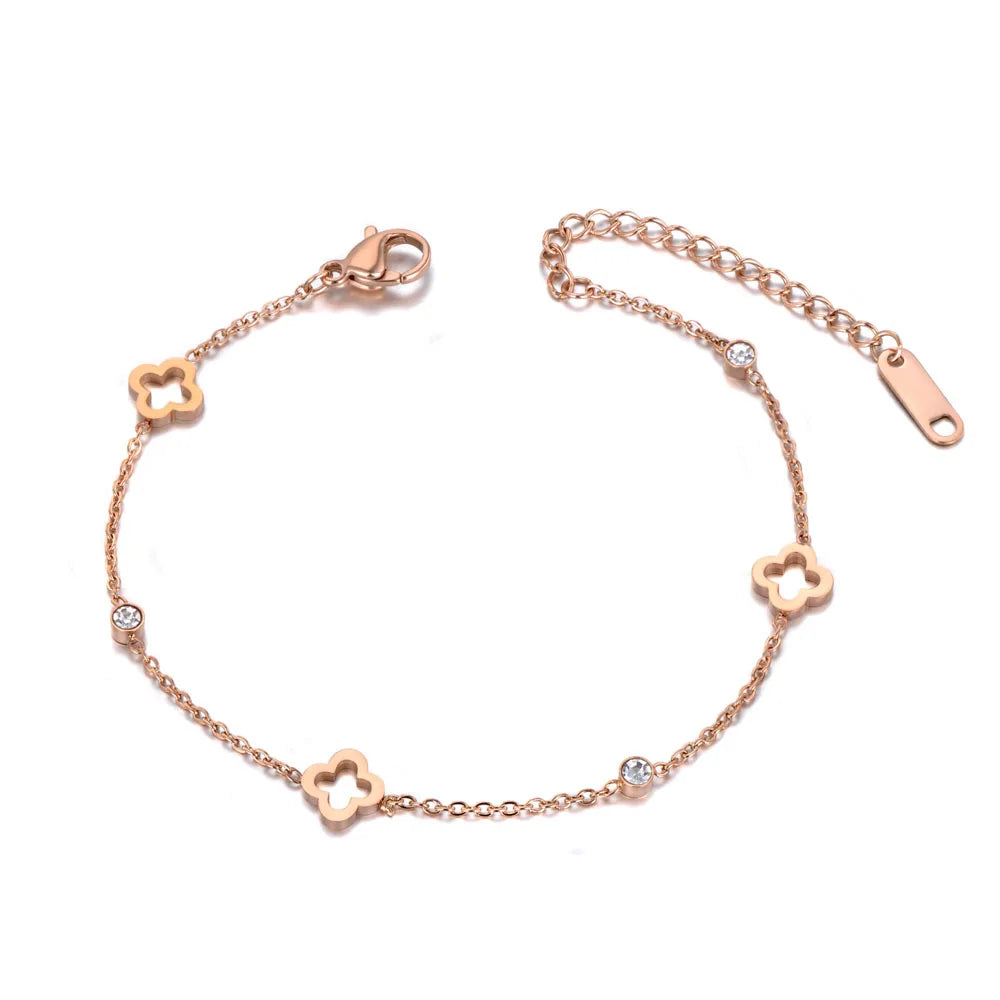 Clover Flower Cubic Zirconia Chain Bracelet Anklet