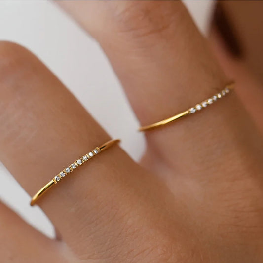 Minimalist Dainty Cubic Zirconias Gold Stackable Ring