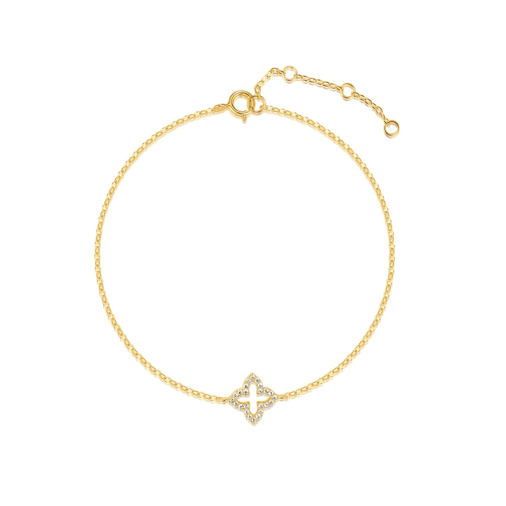Flower Clover Four Leaf Gemstone Gold Chain Bracelet