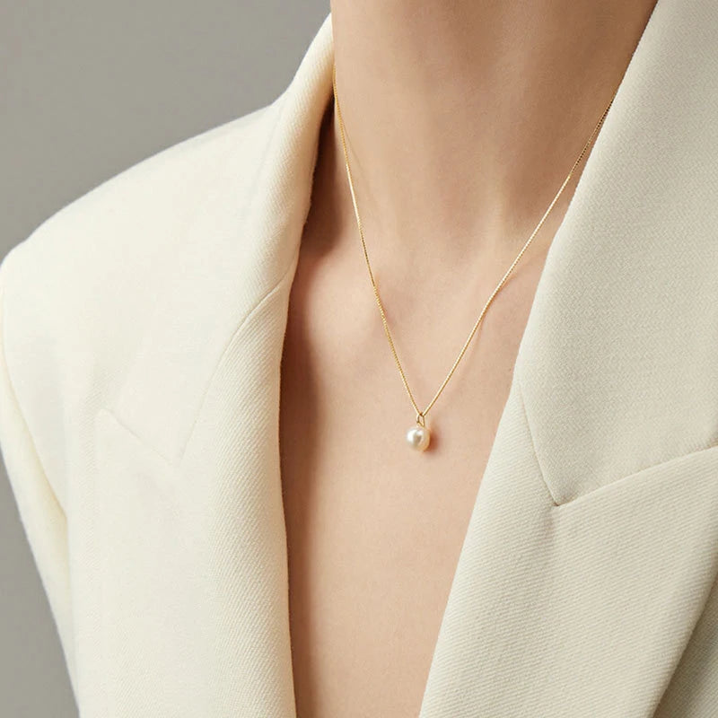 Single Pearl Pendant 45cm Chain Clasp Necklace