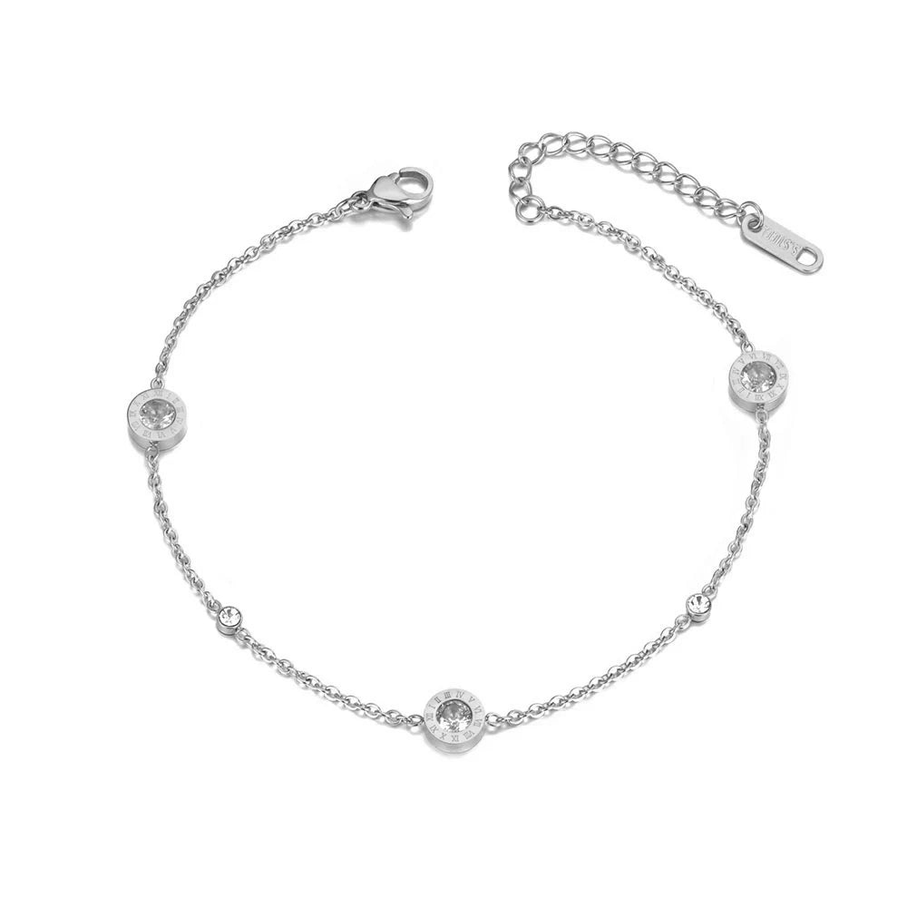 Gemstone Roman Numeral Circles Chain Bracelet