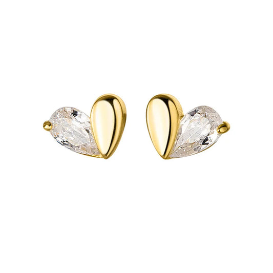 Mini Half Gold Half Gemstone Heart Shaped Minimalist Stud Earrings
