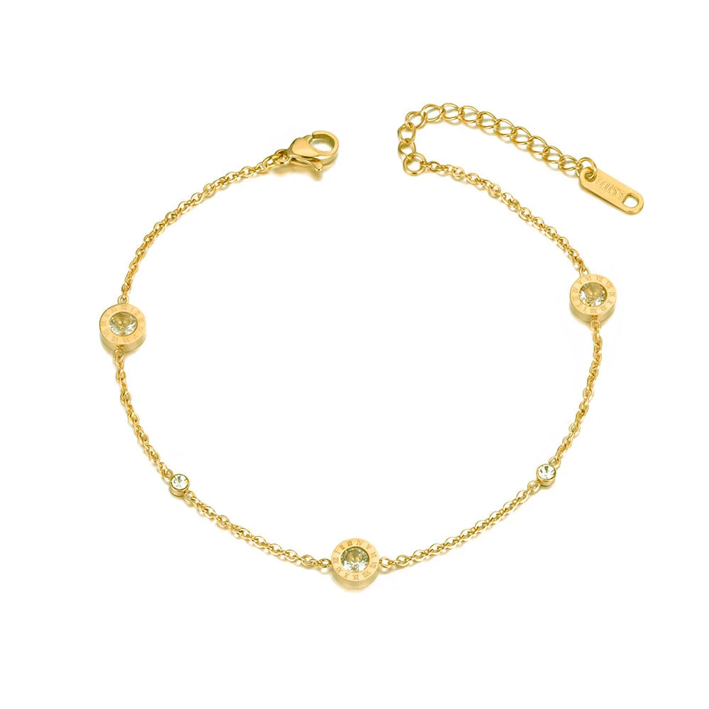 Gemstone Roman Numeral Circles Chain Bracelet