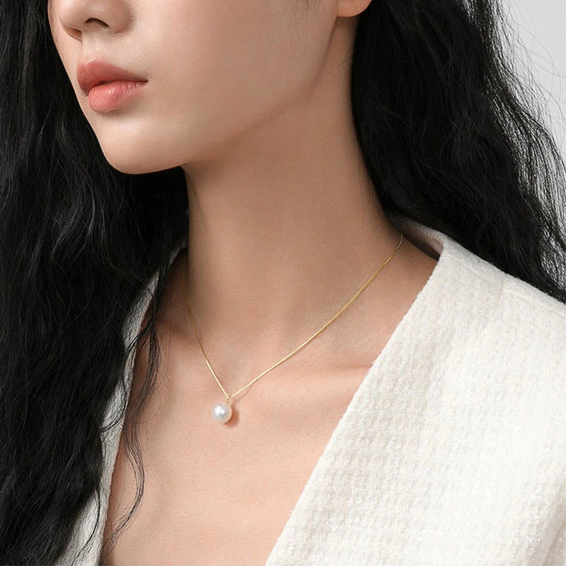 Single Pearl Pendant 45cm Chain Clasp Necklace