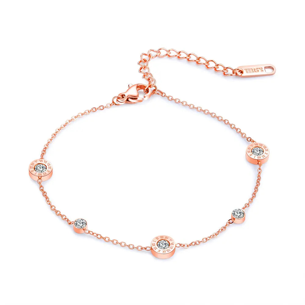 Gemstone Roman Numeral Circles Chain Bracelet