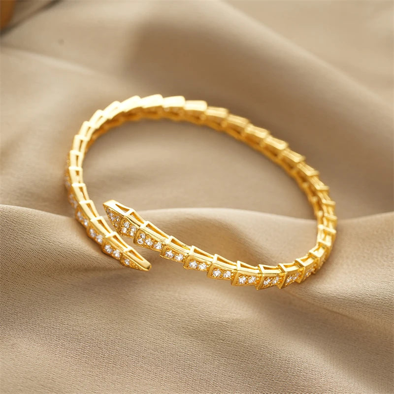Snake Serpent Scale Bone Gemstones Cuff Bracelet