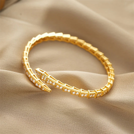 Snake Serpent Scale Bone Gemstones Cuff Bracelet
