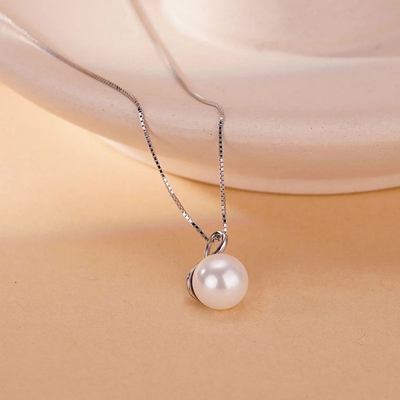 Single Pearl Pendant 45cm Chain Clasp Necklace