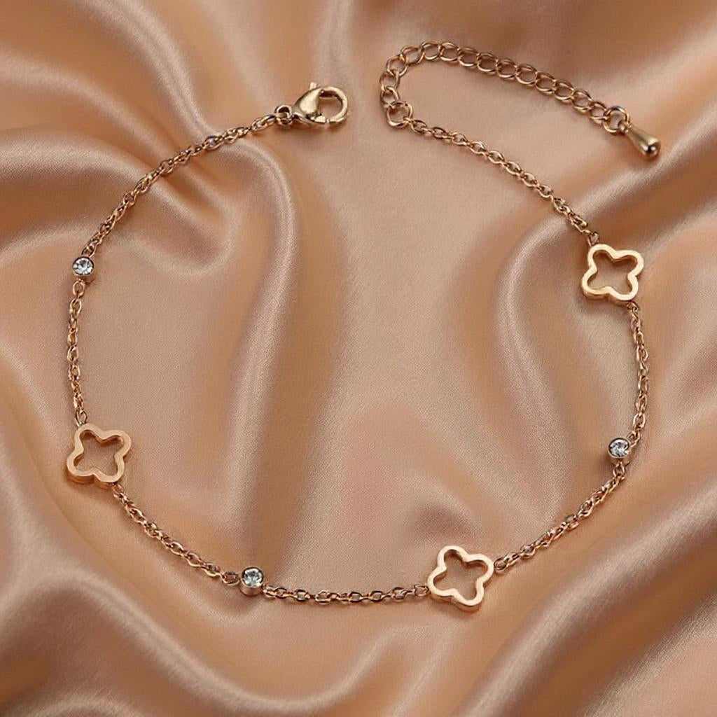 Clover Flower Cubic Zirconia Chain Bracelet Anklet