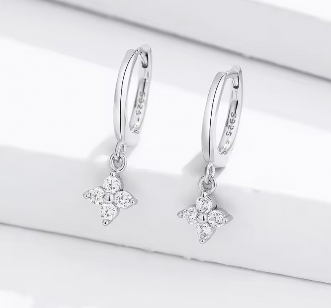 Flower Four Leaf Hoop Dangle Earrings