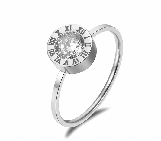 Round Circle Gemstone Roman Numerals Ring