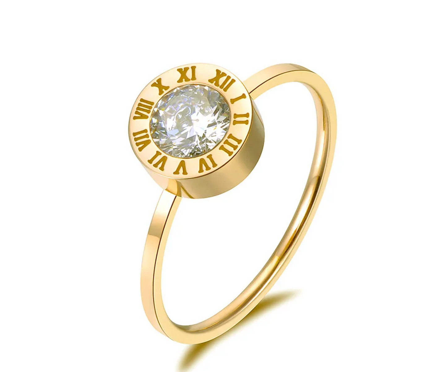 Round Circle Gemstone Roman Numerals Ring