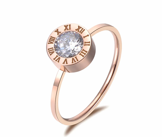 Round Circle Gemstone Roman Numerals Ring